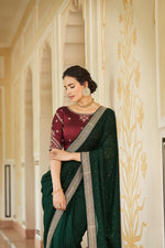 Amazing Drak Green Color Sequence Saree For Wedding Look - Joshindia