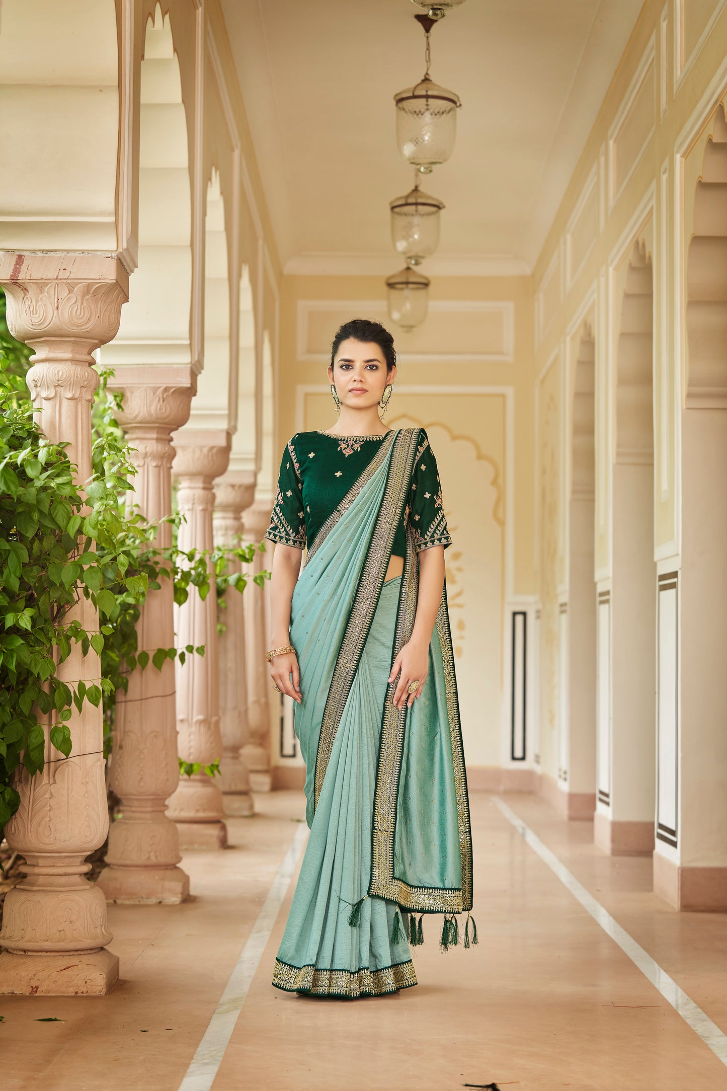 Amazing Pista Color Sequence Saree For Wedding Look