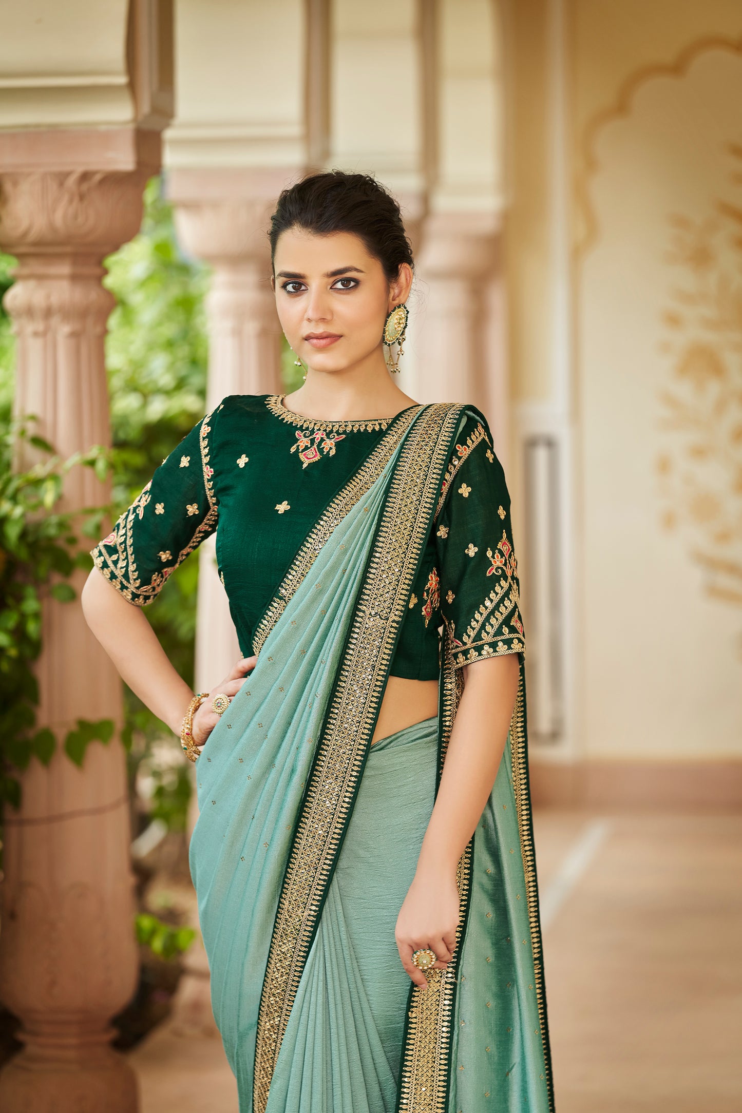 Amazing Pista Color Sequence Saree For Wedding Look