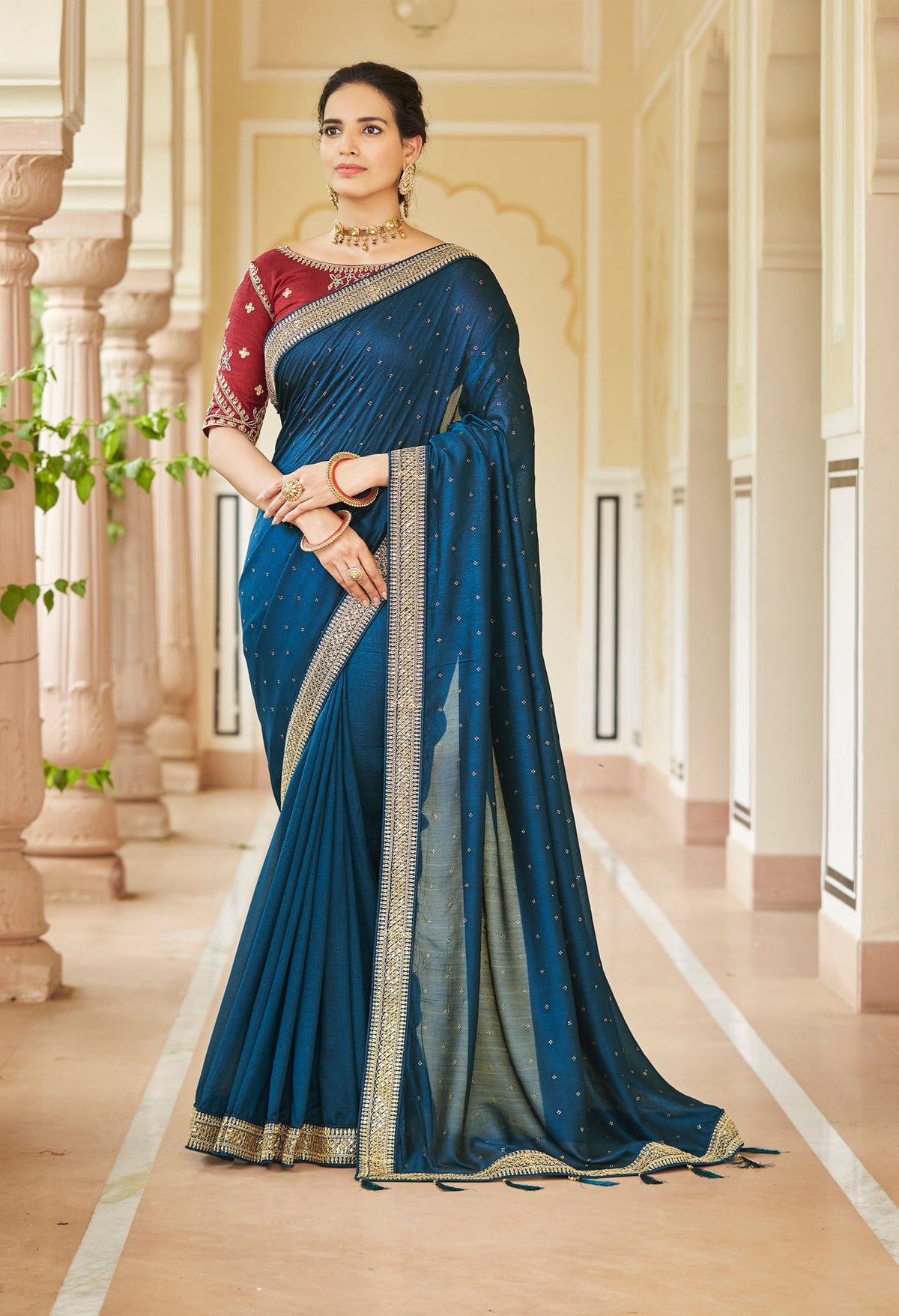 Amazing Teal Blue Color Sequence Saree For Wedding Look - Joshindia