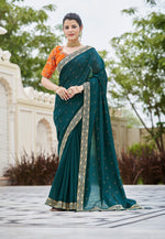 Amazing Rama Color Sequence Saree For Wedding Look - Joshindia