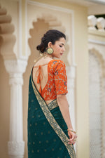 Amazing Rama Color Sequence Saree For Wedding Look - Joshindia