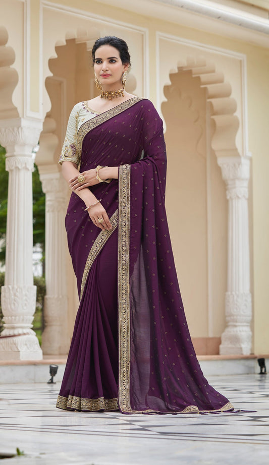 Amazing Purple Color Sequence Saree For Wedding Look