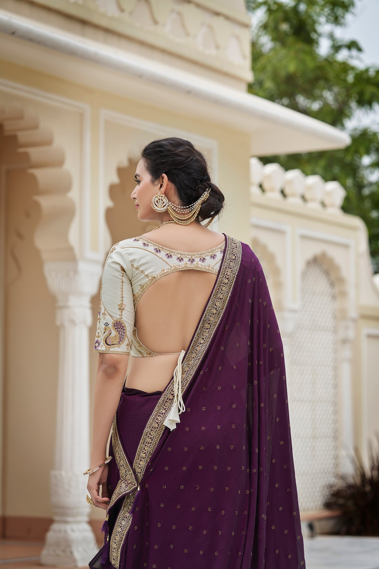 Amazing Purple Color Sequence Saree For Wedding Look