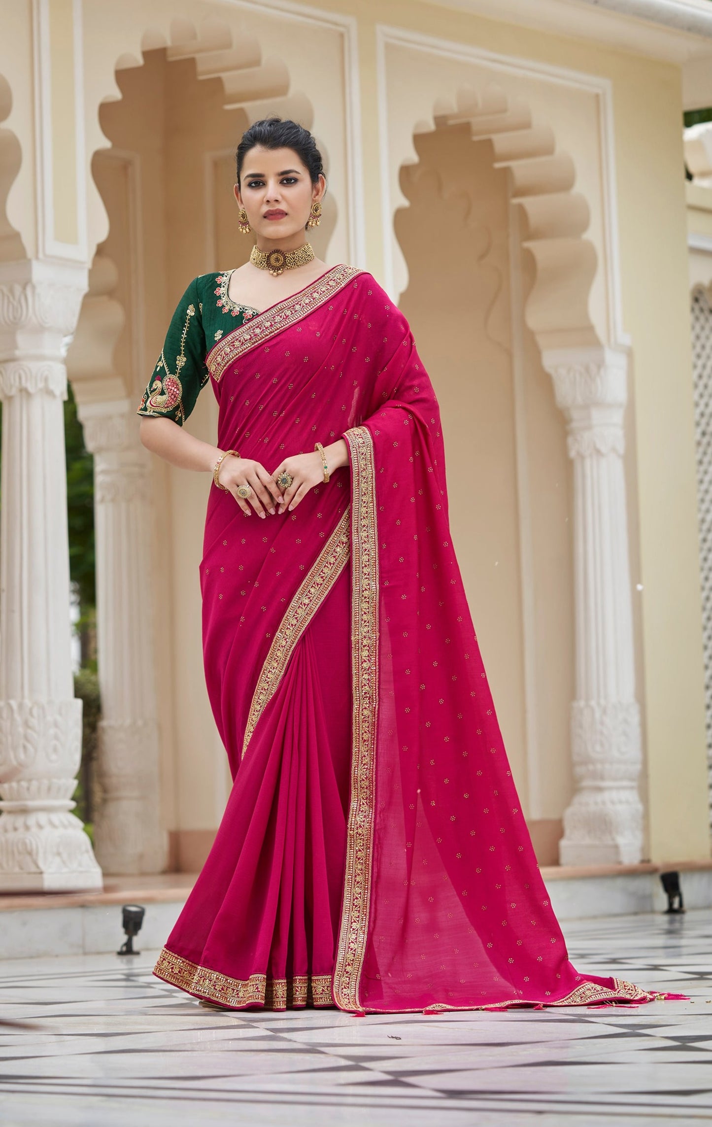 Amazing Dark pink Color Sequence Saree For Wedding Look