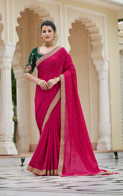 Amazing Dark pink Color Sequence Saree For Wedding Look