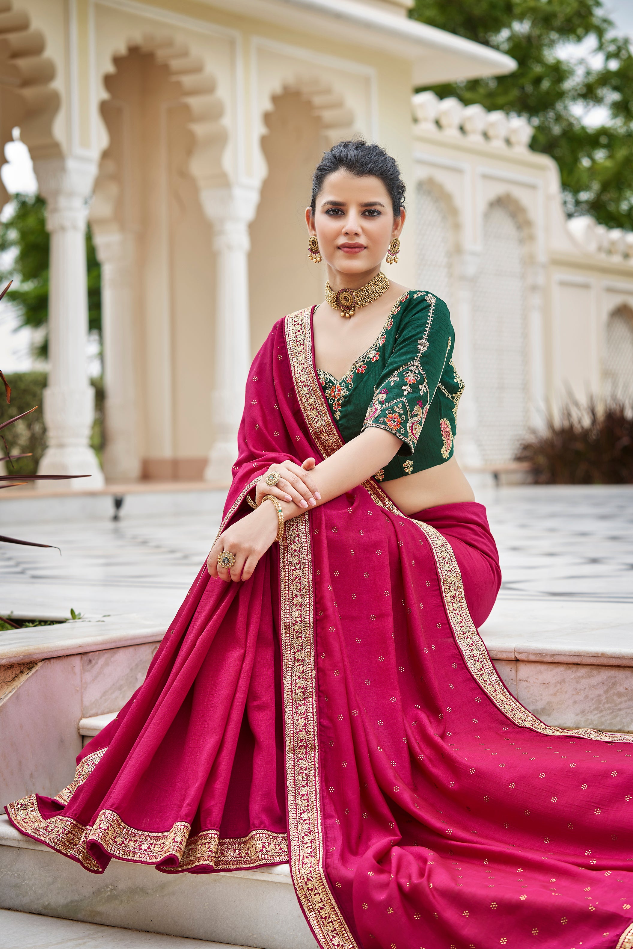 Pink color wedding saree online