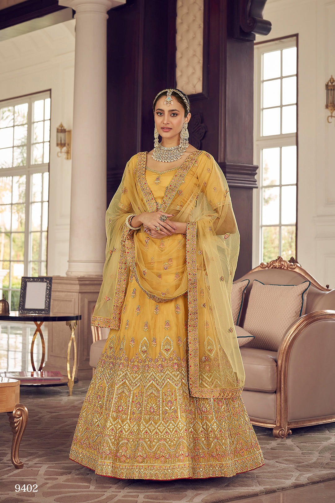 trendy yellow bridal designer lehenga choli buy now