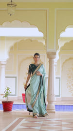 Amazing Pista Color Sequence Saree For Wedding Look