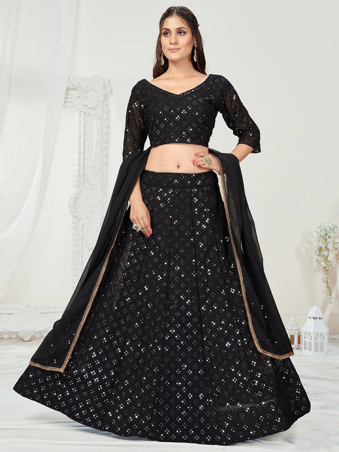 Trending black color mirror lehenga choli buy now - Joshindia