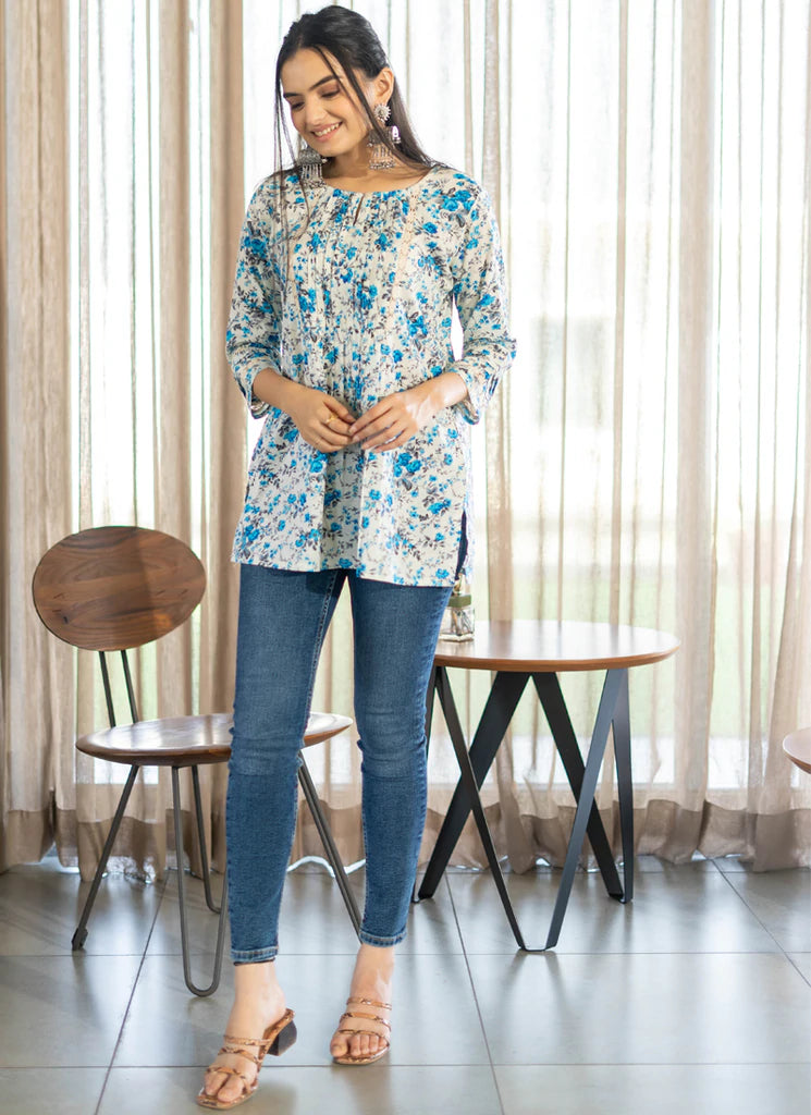 Amazing Round Neck Printed Cotton Top - Joshindia