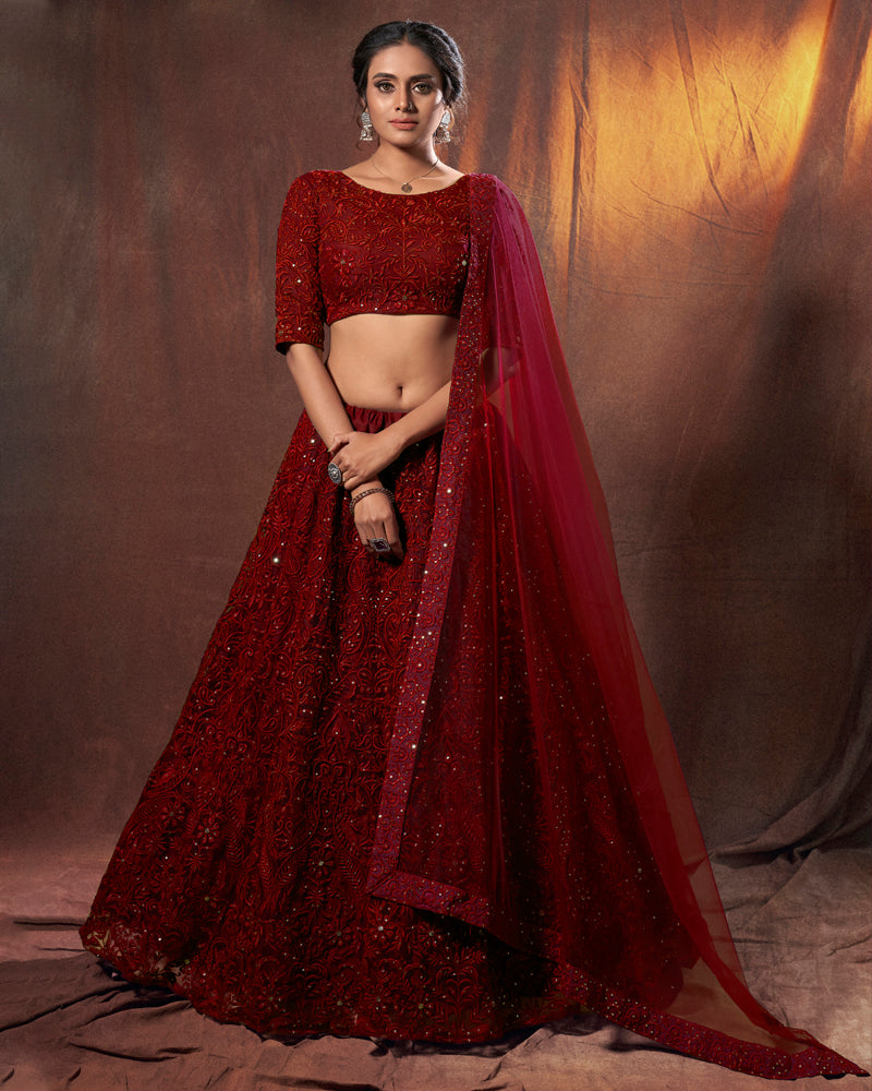 Maroon Color designer sequence work lehenga choli - Joshindia