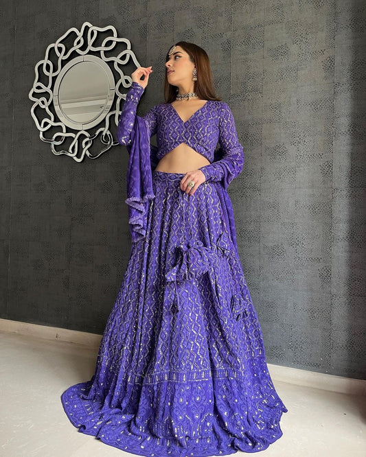 Buy Purple Color Chikankari Lehenga online in India