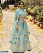 Turquoise color heavy designer lehenga for engagement and wedding - Joshindia