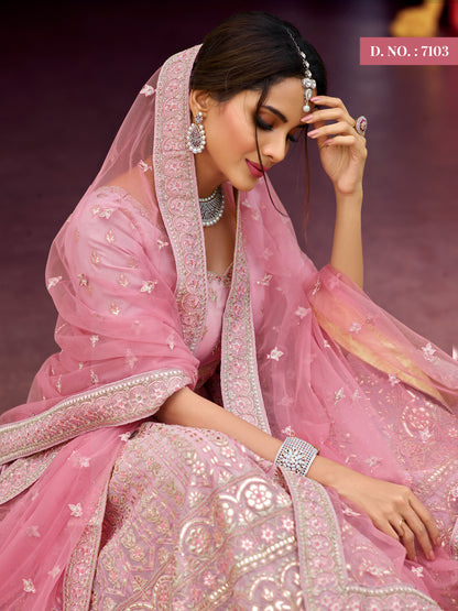 Pink color heavy designer lehenga for engagement and wedding