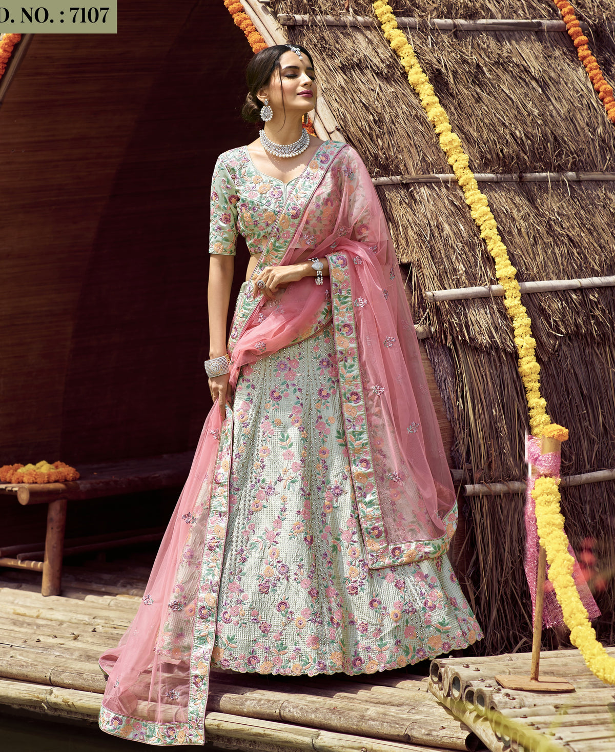 Green color heavy designer lehenga for engagement and wedding - Joshindia