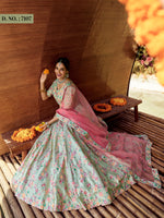 Green color heavy designer lehenga for engagement and wedding - Joshindia