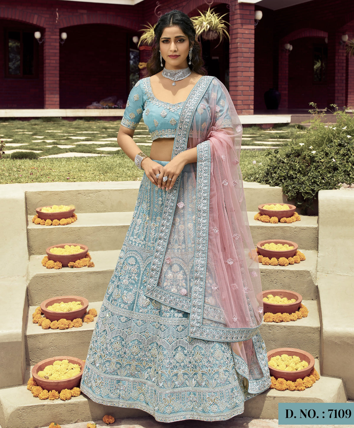 Turquoise color heavy designer lehenga for engagement and wedding - Joshindia