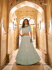 Trendy Latest Sky Blue  Bridal Designer Lehenga Choli Buy Now - Joshindia
