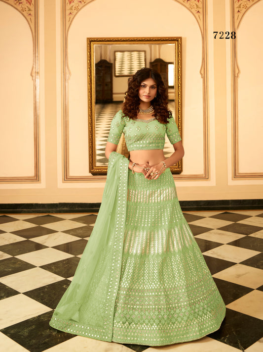 Trendy Latest Pista Green Bridal Designer Lehenga Choli Buy Now