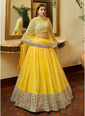Buy yellow color mirror work lehenga choli online - Joshindia