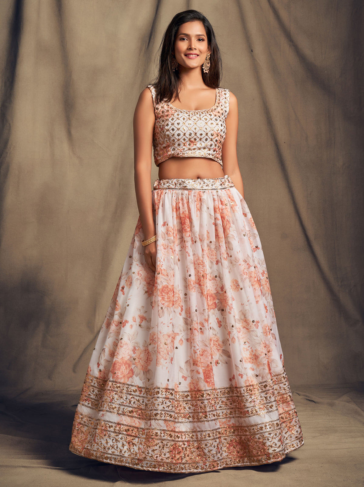 WHITE FLORAL LEHENGA CHOLI FOR DESIGNER LOOK BUY NOW - Joshindia