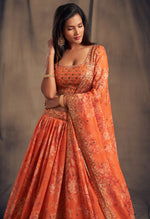 Floral lehenga choli in orange color at affordable price buy now - Joshindia