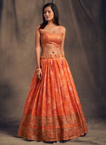 Floral lehenga choli in orange color at affordable price buy now - Joshindia
