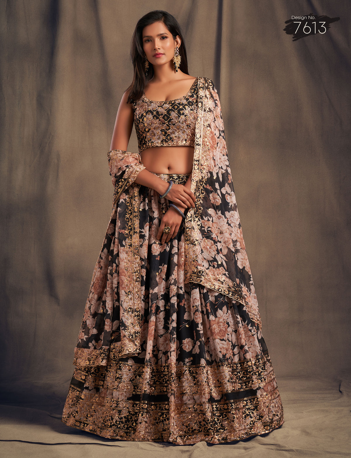 BUY NOW FLORAL GEORGETTE LEHENGA IN BLACK COLOR - Joshindia