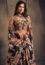 BUY NOW FLORAL GEORGETTE LEHENGA IN BLACK COLOR - Joshindia