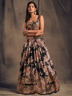 BUY NOW FLORAL GEORGETTE LEHENGA IN BLACK COLOR - Joshindia
