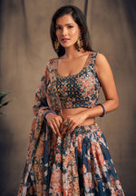 Floral lehenga choli in dove blue color buy online - Joshindia