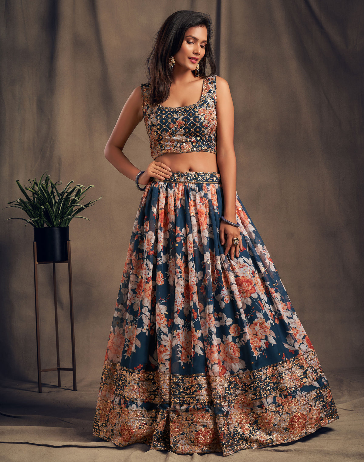 Floral lehenga choli in dove blue color buy online - Joshindia