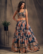 Floral lehenga choli in dove blue color buy online - Joshindia
