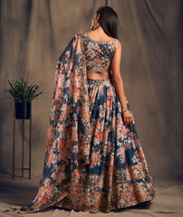 Floral lehenga choli in dove blue color buy online - Joshindia
