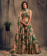 FLORAL LEHENGA CHOLI FOR DESIGNER LOOK BUY NOW IN GREEN COLOR - Joshindia