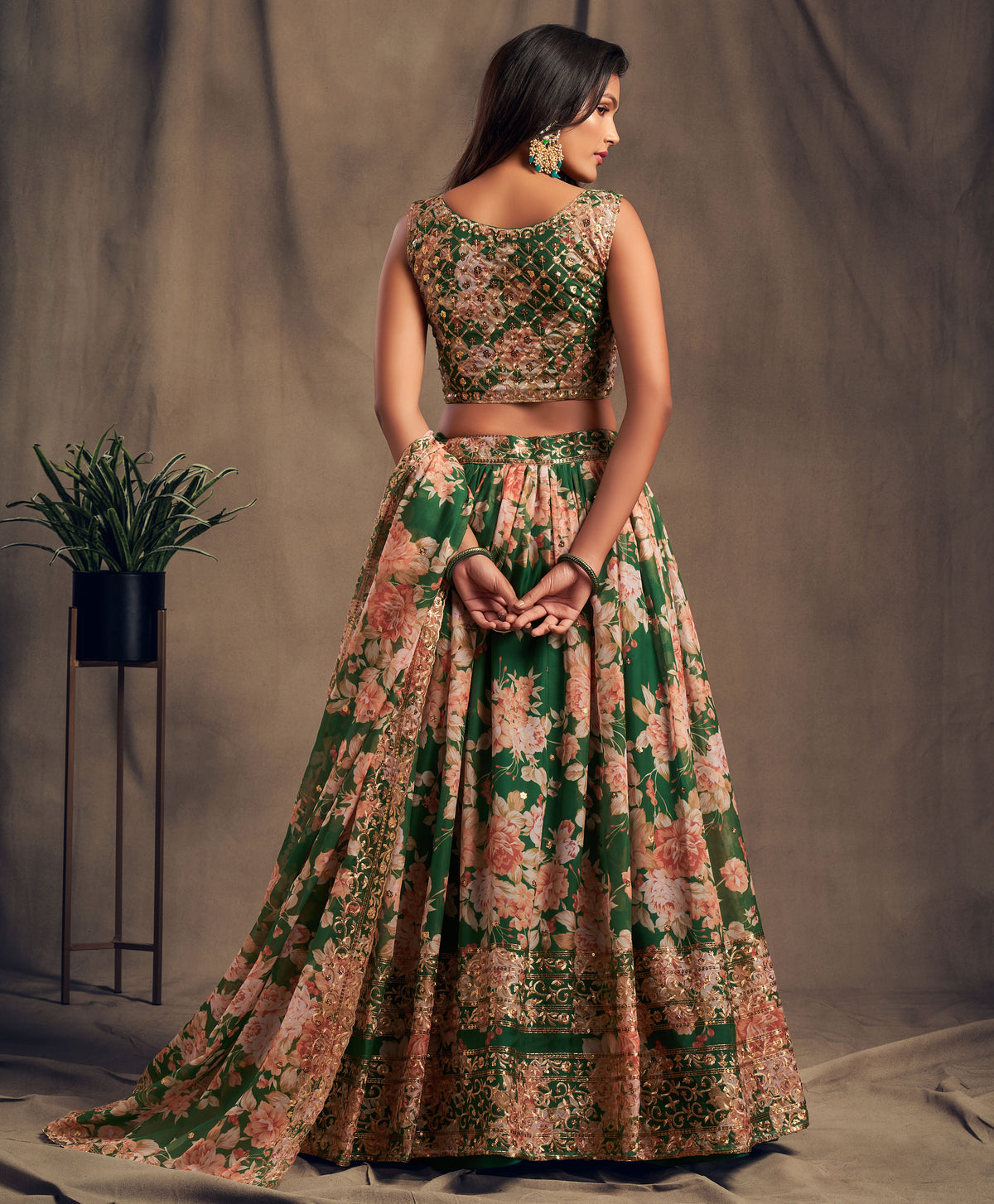 FLORAL LEHENGA CHOLI FOR DESIGNER LOOK BUY NOW IN GREEN COLOR - Joshindia