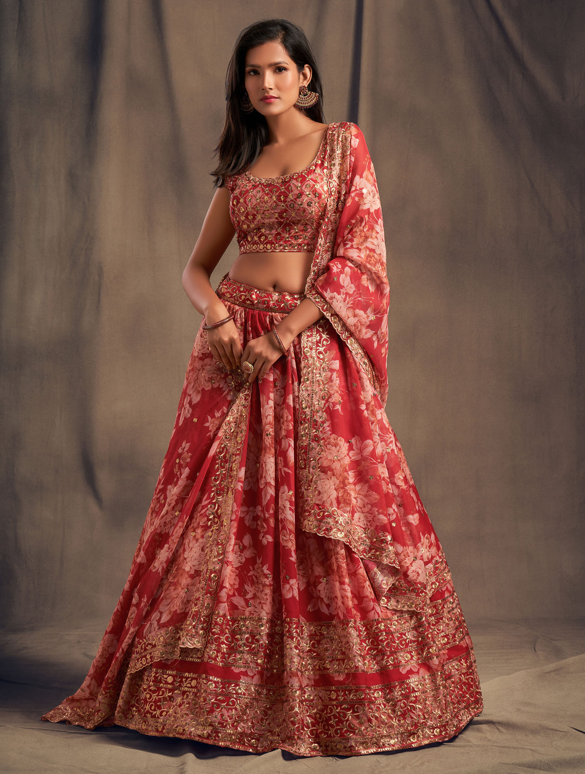 Red floral printed designer lehenga choli - Joshindia