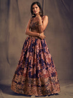 Floral lehenga set in purple color buy now - Joshindia
