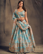 Sky blue floral printed designer lehenga choli - Joshindia