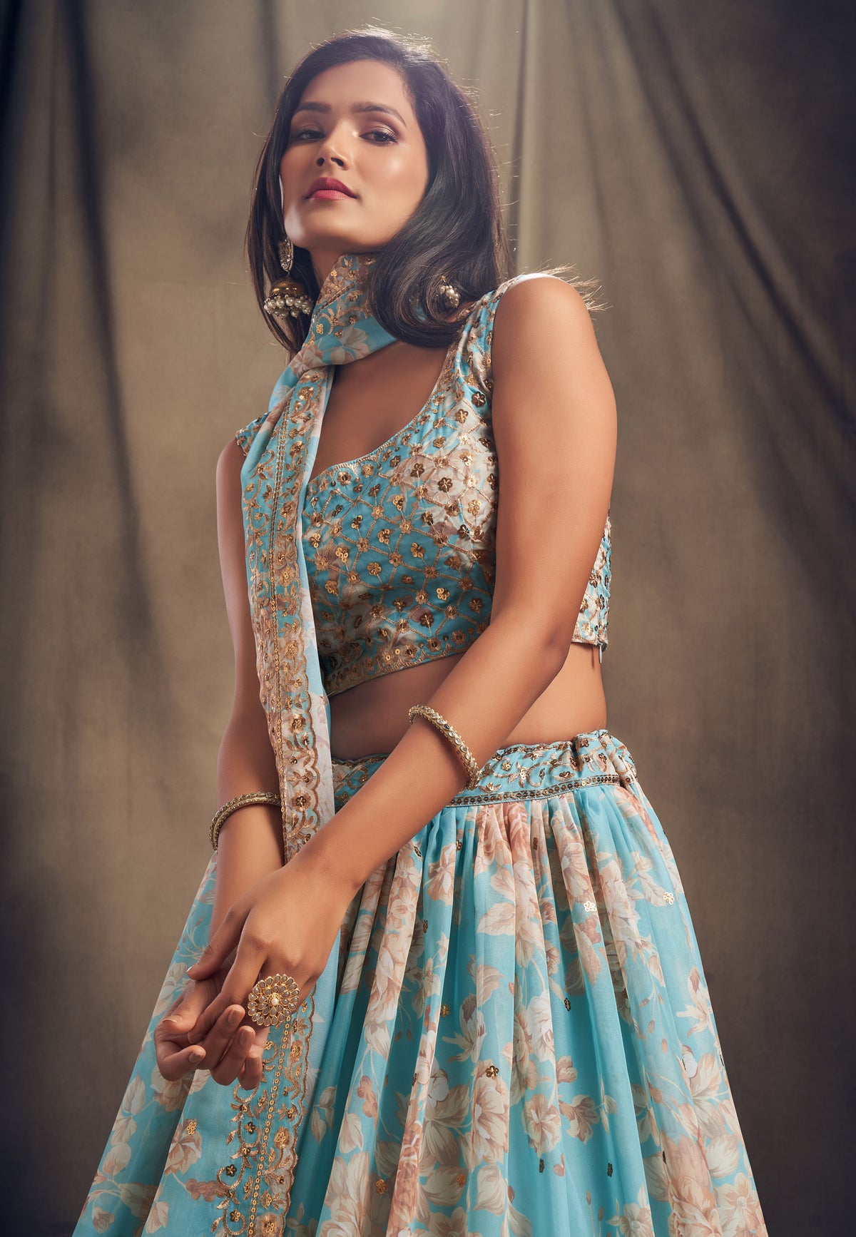 Sky blue floral printed designer lehenga choli - Joshindia