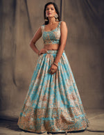 Sky blue floral printed designer lehenga choli - Joshindia