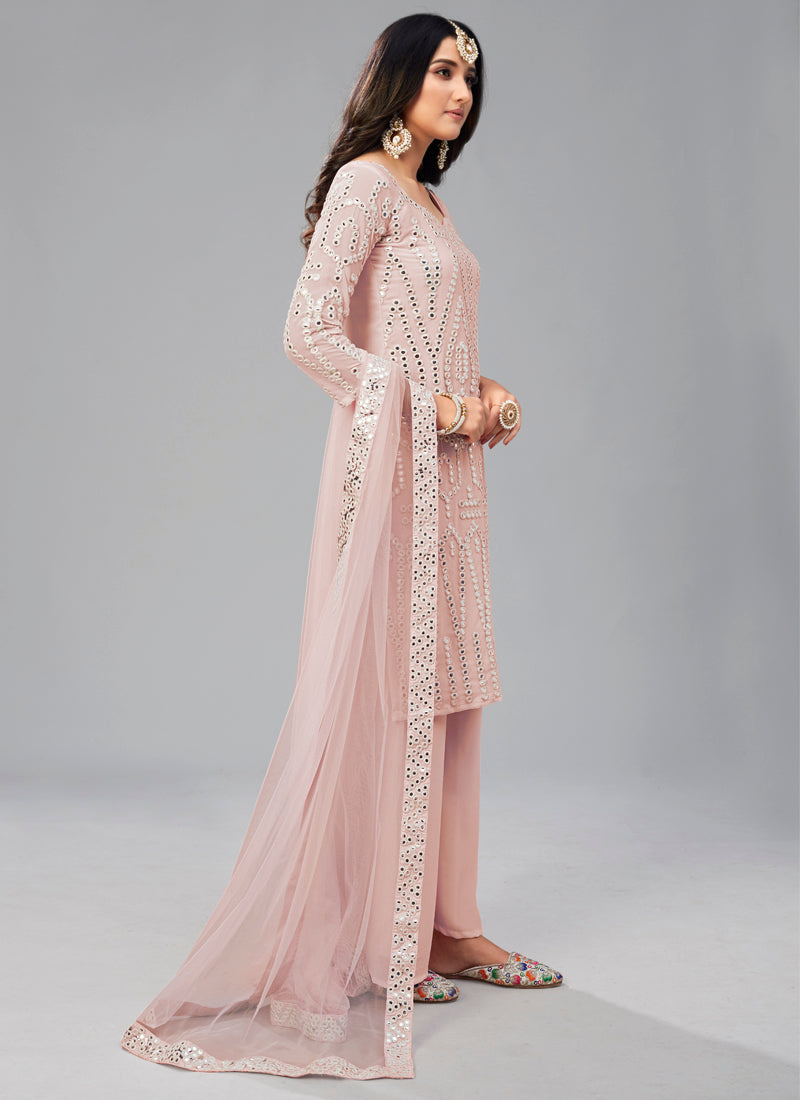 Baby Pink Georgette Designer Kurta Set - Joshindia