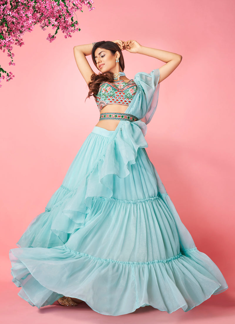 Beautiful Sky Bluecolor lehenga at affordable price - Joshindia