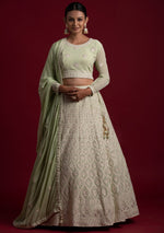 Pastel green color designer lucknowi lehenga choli - Joshindia