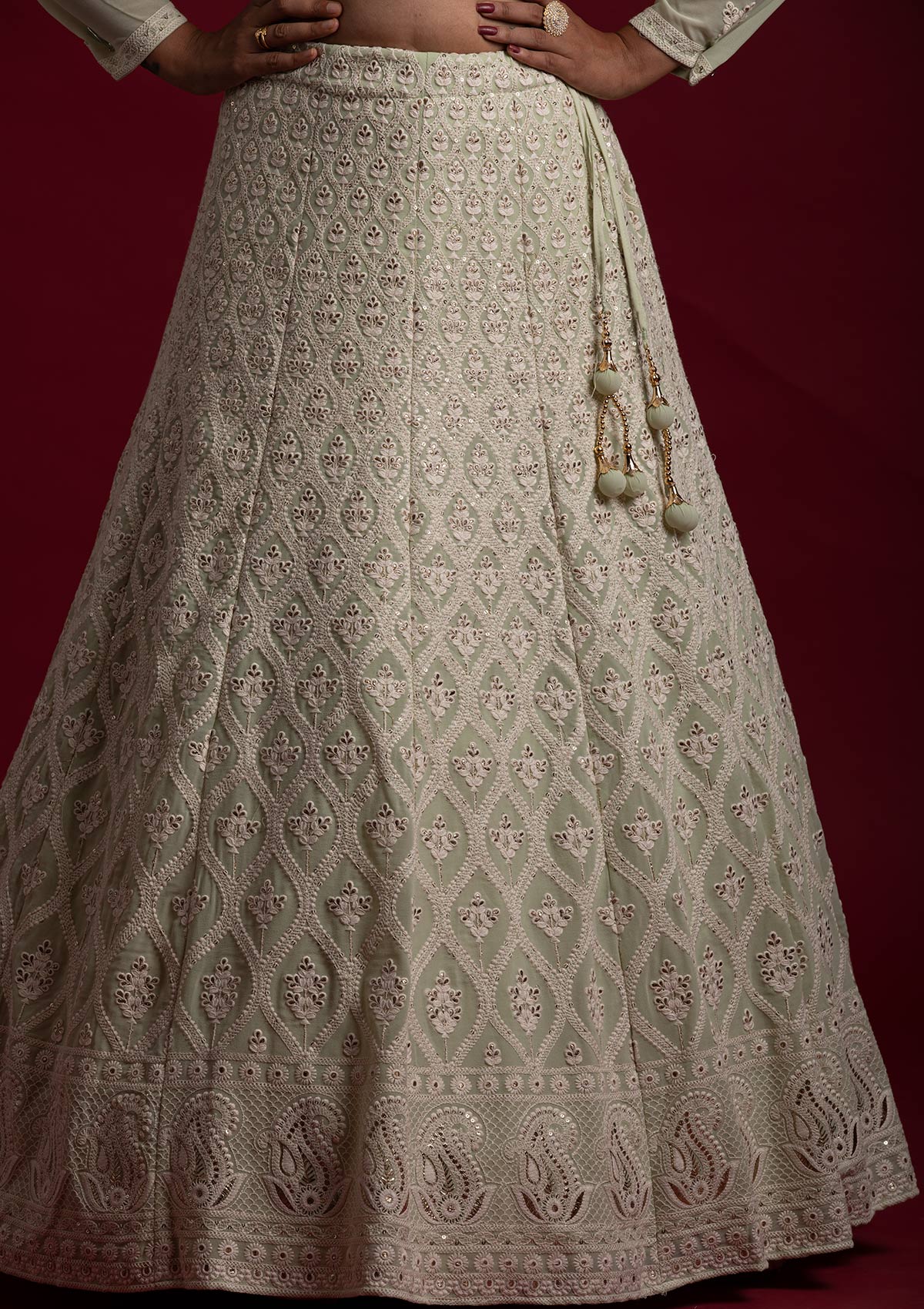 Pastel green color designer lucknowi lehenga choli - Joshindia