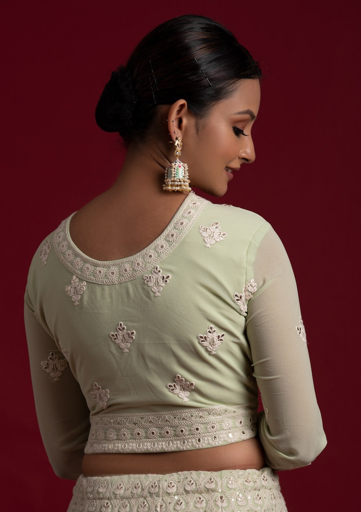 Pastel green color designer lucknowi lehenga choli - Joshindia