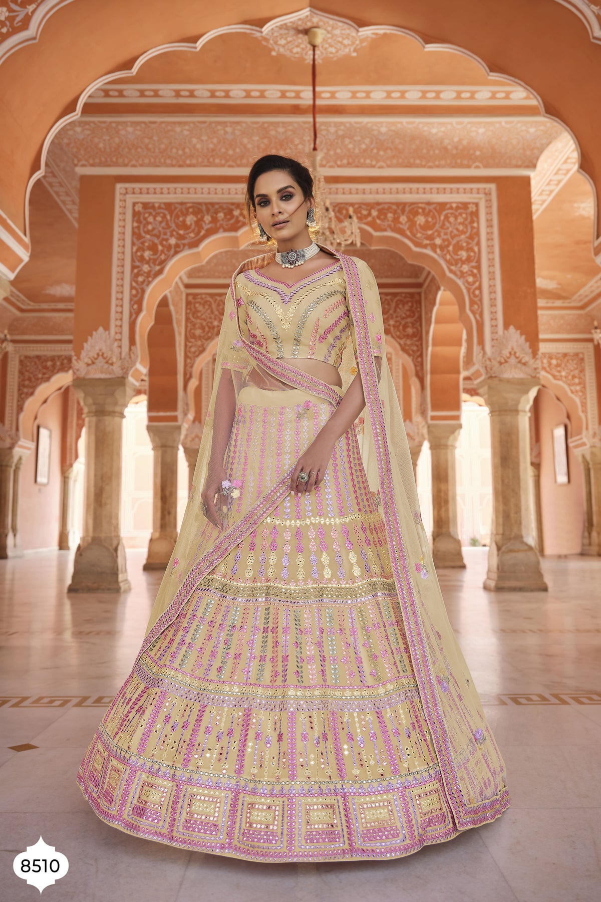 Stylish yellow Color Mirror Work Lehenga Choli For Rich Look - Joshindia