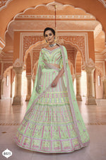 Stylish Pista Green Color Mirror Work Lehenga Choli For Rich Look - Joshindia