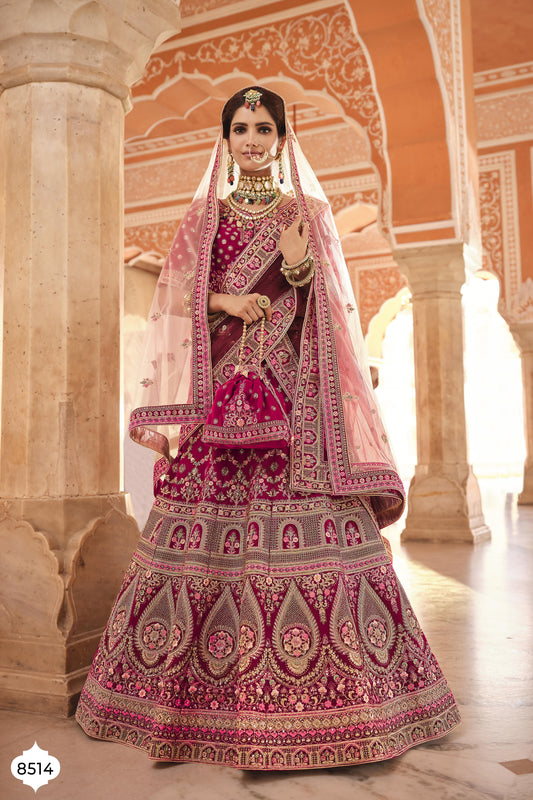 Stylish Pink Color Bridal Lehenga Choli For Rich Look